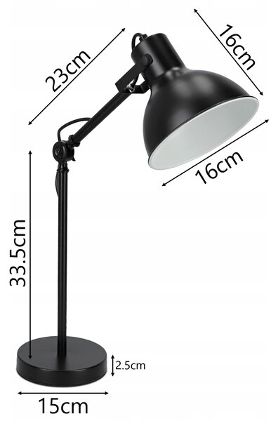Černá stolní lampa E27, nastavitelná, IP20