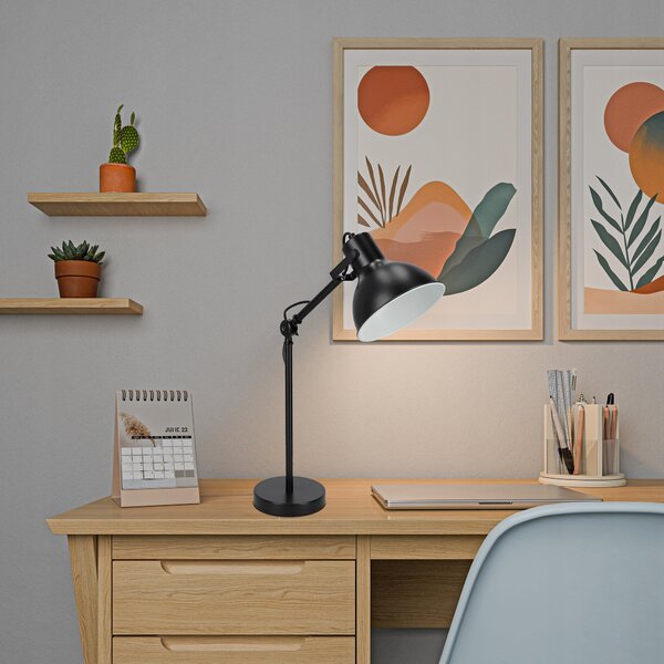 Černá stolní lampa E27, nastavitelná, IP20