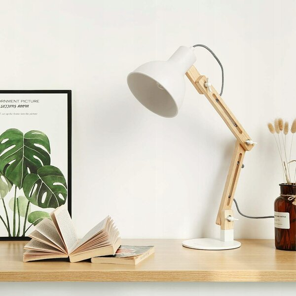 Bílá stolní lampa E27, nastavitelná, IP20