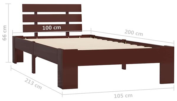 Rám postele tmavě hnědý masivní borovice 100 x 200 cm 283173