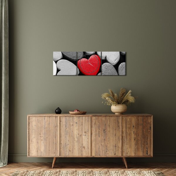 Obraz dřevěných srdíček (s hodinami) (90x30 cm)