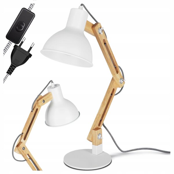 Bílá stolní lampa E27, nastavitelná, IP20