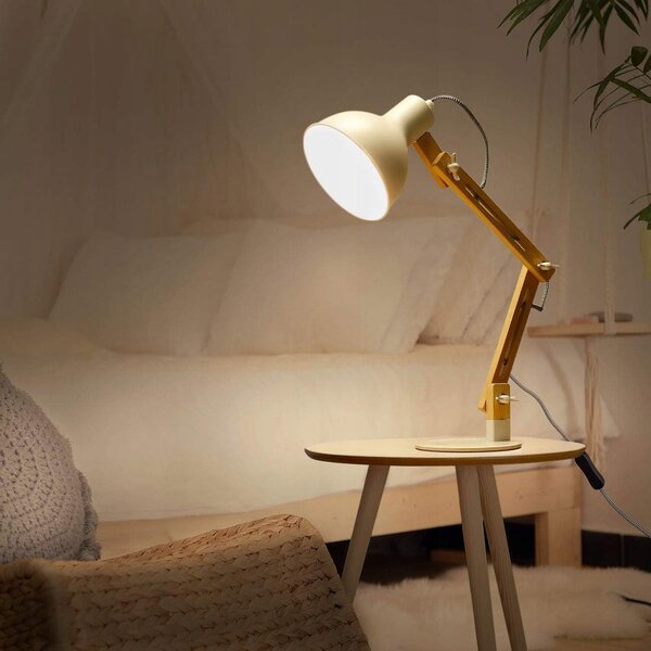 Bílá stolní lampa E27, nastavitelná, IP20