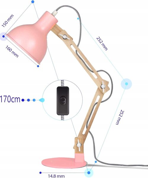 Stolní lampa E27, nastavitelná, IP20