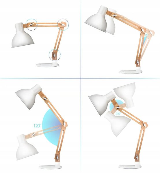 Bílá stolní lampa E27, nastavitelná, IP20