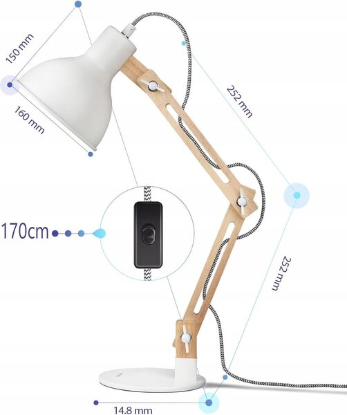 Bílá stolní lampa E27, nastavitelná, IP20