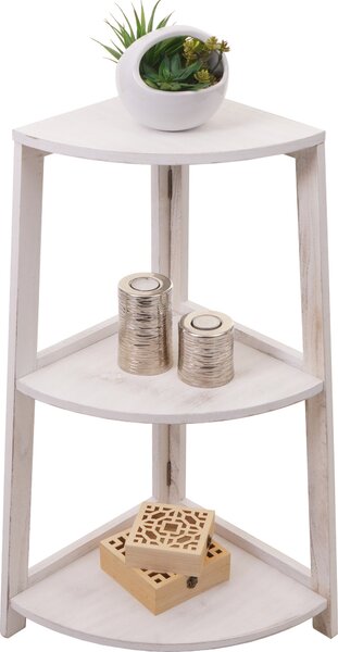 Rohový regál HWC-K44, policový regál obývací pokoj, 3 police, 80x37x37cm MDF z paulovnie shabby white