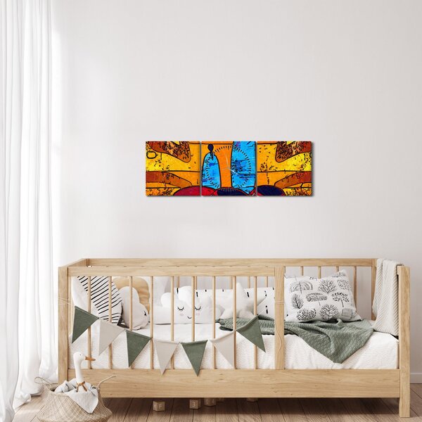 Obraz - Starověká malba (s hodinami) (90x30 cm)