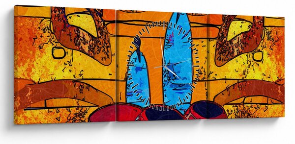 Obraz - Starověká malba (s hodinami) (90x30 cm)