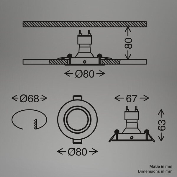 BRILO 7663036 Piwo vestavná svítidla 68mm 3ks sada - 230V, 4,7W, 400lm, nastavitelné, teplá bílá, bílá - BRILO