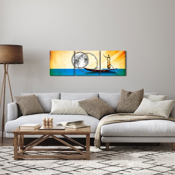 Obraz - Starověká malba (s hodinami) (90x30 cm)