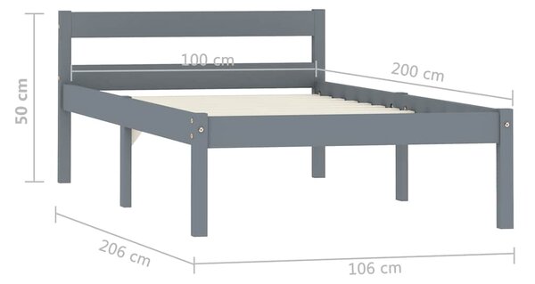 Rám postele šedý masivní borové dřevo 100 x 200 cm 283197