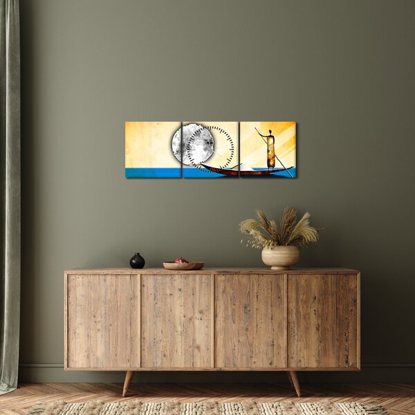 Obraz - Starověká malba (s hodinami) (90x30 cm)
