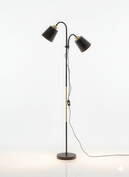 Černá LED stojací lampa, nastavitelná, patice E27