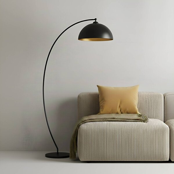 Lindby Oblouková lampa Jonera, černá, kov, E27, výška 185 cm, Černá, Obývací pokoj / jídelna, kov, Young lifestyle