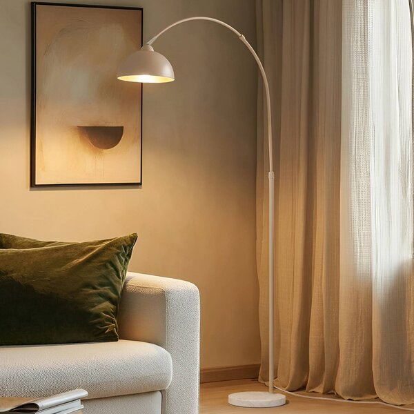 Lindby stojací lampa Tonka, béžová, kov/mramor, 185 cm, E27, Krémová / jantar, Obývací pokoj / jídelna, kov, Moderní
