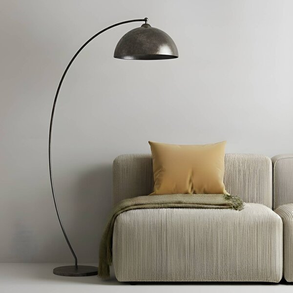 Lindby Oblouková lampa Jonera, šedá, kov, E27, výška 185 cm, Hliník / šedá / zinek, Obývací pokoj / jídelna, kov, Young lifestyle