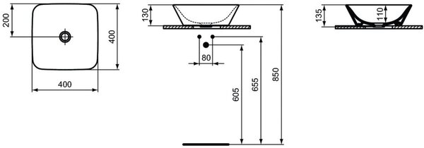 Ideal Standard Connect Air umyvadlo 40x40 cm čtvercový na pult bílá lesk E034701
