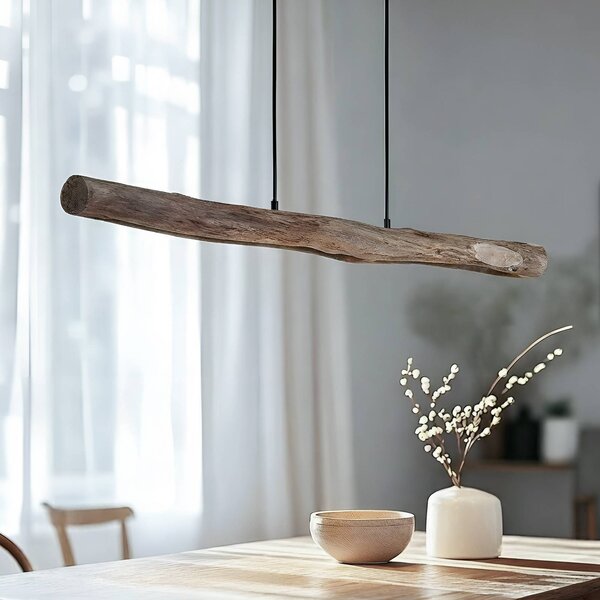 Lindby Závěsné světlo Nekala, černé, dřevo, délka 120 cm, stmívatelný, Černá, Obývací pokoj / jídelna, Dřevo, Skandinávský