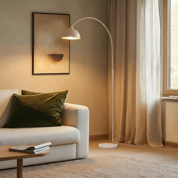 Lindby stojací lampa Tonka, béžová, kov/mramor, 185 cm, E27, Krémová / jantar, Obývací pokoj / jídelna, kov, Moderní