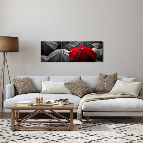 Obraz otevřených deštníků (s hodinami) (90x30 cm)