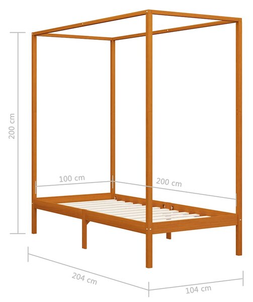 Rám postele s nebesy medově hnědý masivní borovice 100 x 200 cm 283257