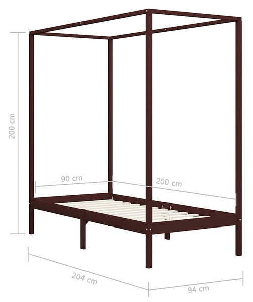 Rám postele s nebesy tmavě hnědý masivní borovice 90 x 200 cm 283268