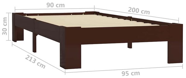 Rám postele tmavě hnědý masivní borovice 90 x 200 cm 283298