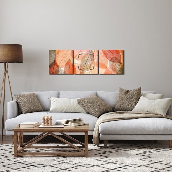 Obraz malovaného podzimního listí (s hodinami) (90x30 cm)