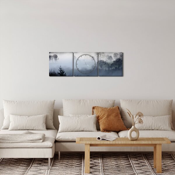 Obraz mlhy nad lesem (s hodinami) (90x30 cm)
