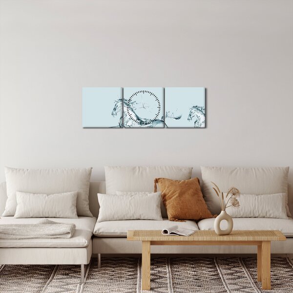 Obraz - Koně z kapek vody (s hodinami) (90x30 cm)