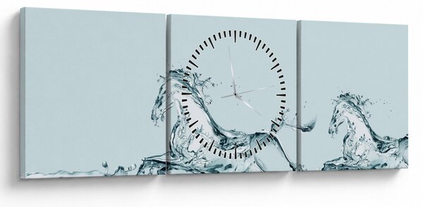 Obraz - Koně z kapek vody (s hodinami) (90x30 cm)