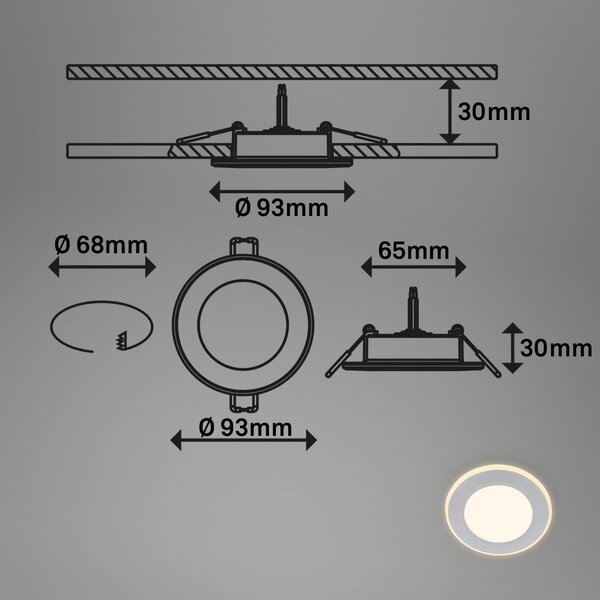 BRILO 7988034 Gima 3ks sada LED vestavné bodové svítidlo, 3 krokové ovládání, matný chrom - BRILO