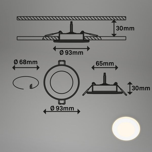 BRILO 7988036 Gima 3ks sada LED vestavné bodové svítidlo, 3 krokové ovládání, bílé - BRILO