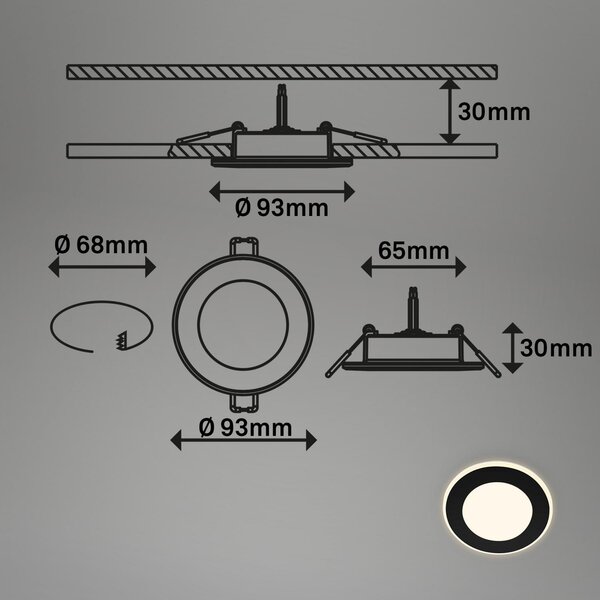 BRILO 7988035 Gima 3ks sada LED vestavné bodové svítidlo, 3 krokové ovládání, černá - BRILO