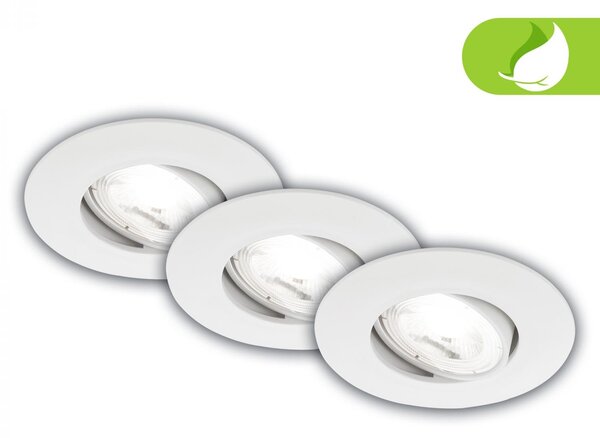 BRILO 7989036 3ks sada LED vestavné bodové svítidlo EEK A 90mm, nastavitelné, ploché, 2W, 4000K, bílé - BRILO