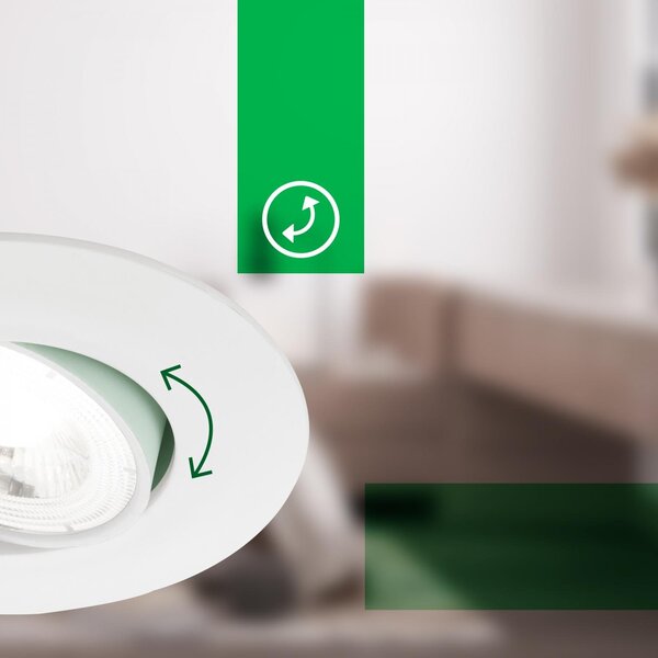 BRILO 7989036 3ks sada LED vestavné bodové svítidlo EEK A 90mm, nastavitelné, ploché, 2W, 4000K, bílé - BRILO