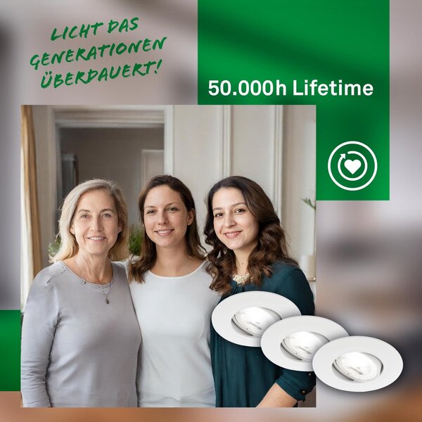 BRILO 7989036 3ks sada LED vestavné bodové svítidlo EEK A 90mm, nastavitelné, ploché, 2W, 4000K, bílé - BRILO