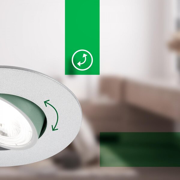 BRILO 7989034 3ks sada LED vestavné bodové svítidlo EEK A 2W, 230V, nastavitelné, ultraploché, 90mm, matný chrom - BRILO