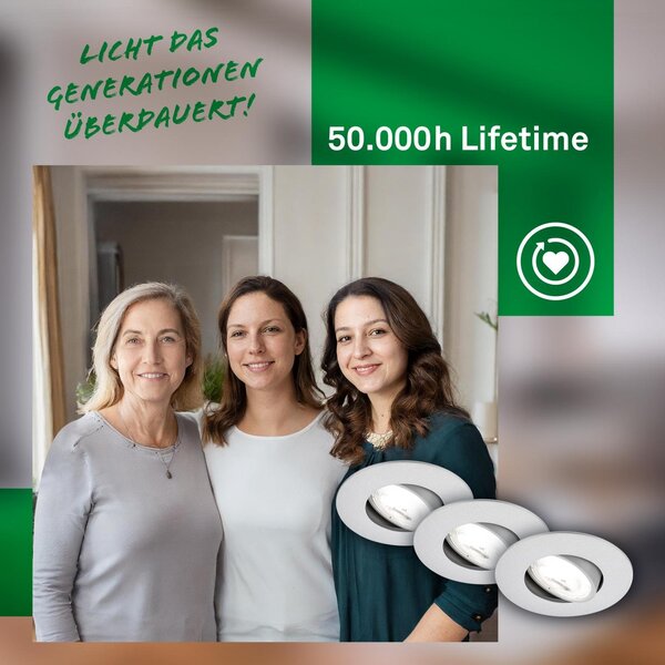 BRILO 7989034 3ks sada LED vestavné bodové svítidlo EEK A 2W, 230V, nastavitelné, ultraploché, 90mm, matný chrom - BRILO