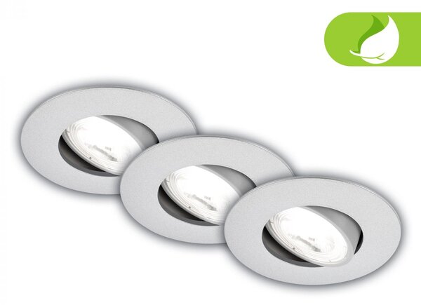 BRILO 7989034 3ks sada LED vestavné bodové svítidlo EEK A 2W, 230V, nastavitelné, ultraploché, 90mm, matný chrom - BRILO