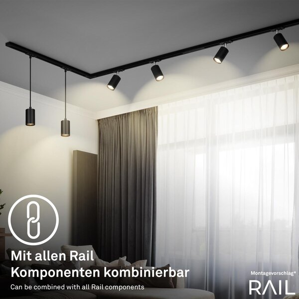 BRILO 8005015 LED spot GU10 lištový systém 230V – vysokonapěťový, 13,8cm, otočný/nastavitelný, černý - BRILO