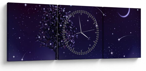 Obraz - Noc zachycená ilustrací (s hodinami) (90x30 cm)