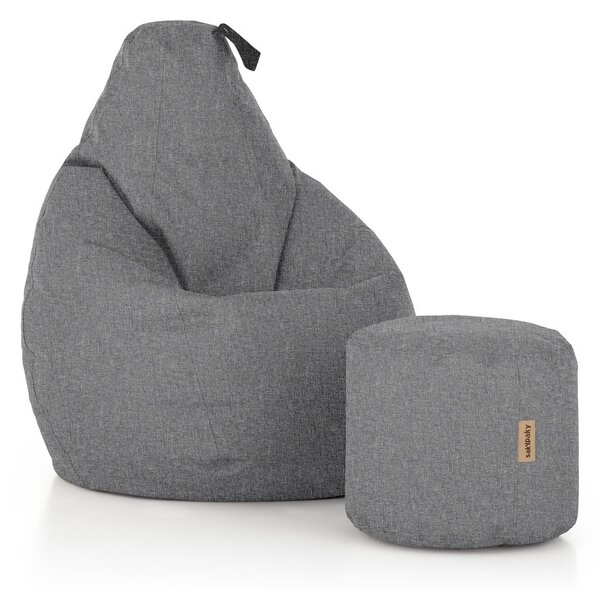 SakyPaky sedací set Hruška s taburetem světle šedý melír