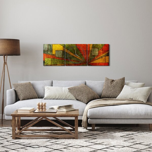 Obraz geometrické abstrakce (s hodinami) (90x30 cm)