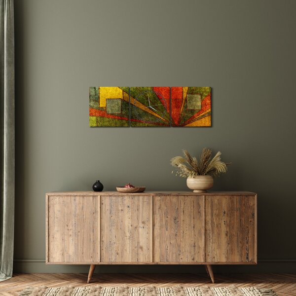 Obraz geometrické abstrakce (s hodinami) (90x30 cm)
