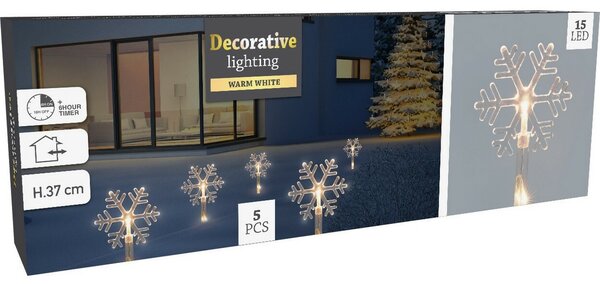 Venkovní vánoční osvětlení Hvězda, 5 ks, 15 LED teplá bílá, s časovačem