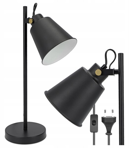Černá stolní lampa E27, nastavitelná, IP20, šířka 15 cm, výška 46 cm