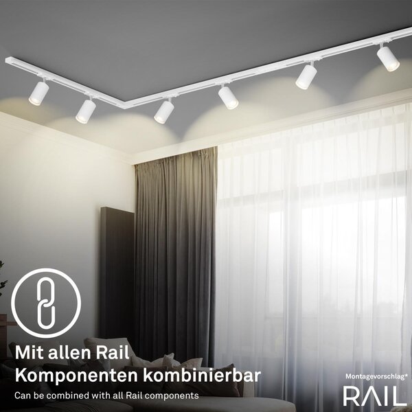 BRILO 8005016 LED spot GU10 lištový systém 230V – vysokonapěťový, 13,8cm, otočný/nastavitelný, bílý - BRILO