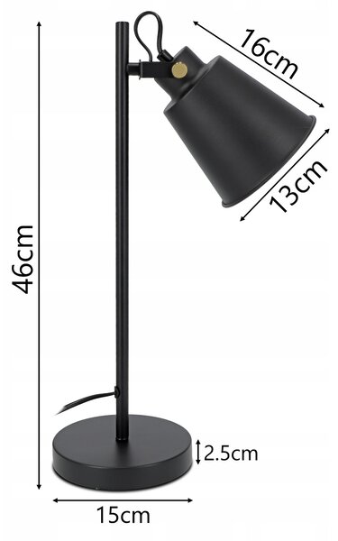 Černá stolní lampa E27, nastavitelná, IP20, šířka 15 cm, výška 46 cm